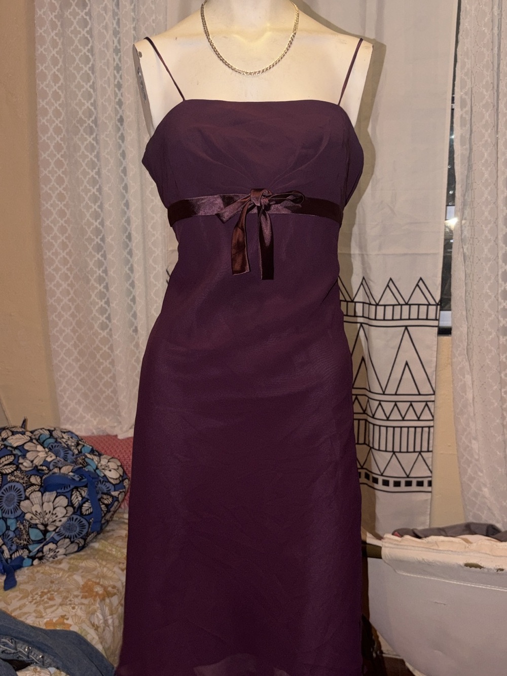 Lorna Jane Plum Strapless Satin-Waist Evening Dress